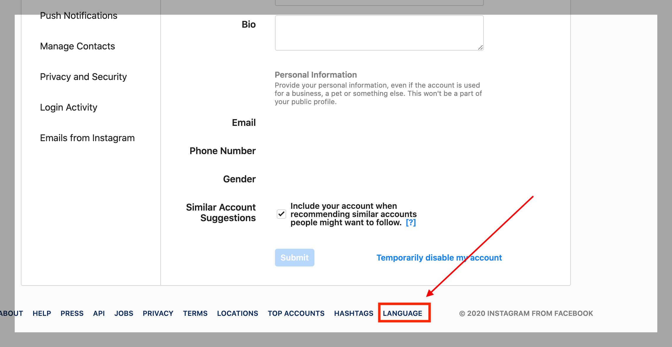 image montrant comment changer la langue Instagram sur l'ordinateur