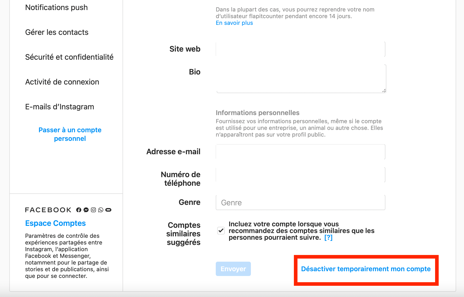 visuel montrant comment désactiver son Instagram