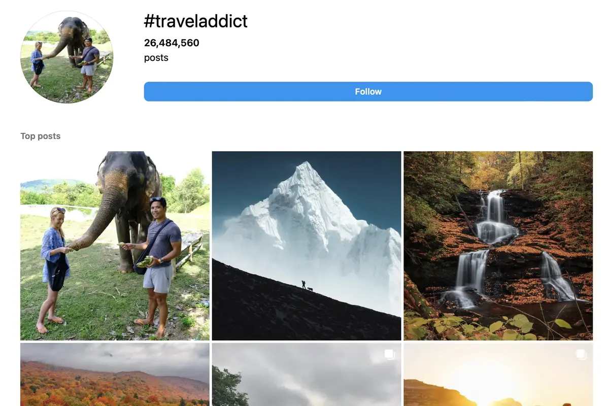 un imprimé d'écran Instagram montrant le hashtag traveladdict