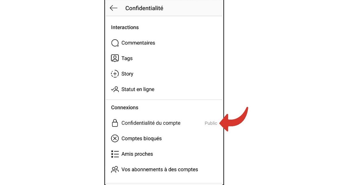 étape 5 pour changer mettre compte instagram privé