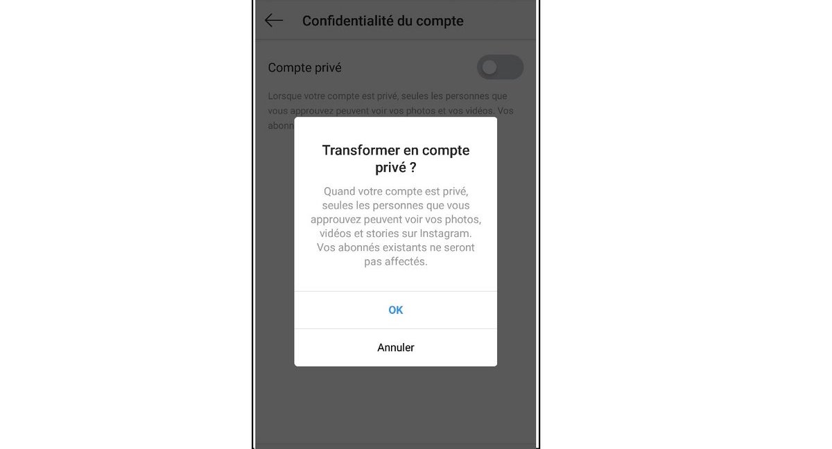 étape 7 pour changer mettre compte instagram privé