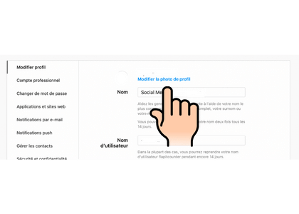 imprimé d'écran montrant la page des paramètres de configuration d'un profil Instagram